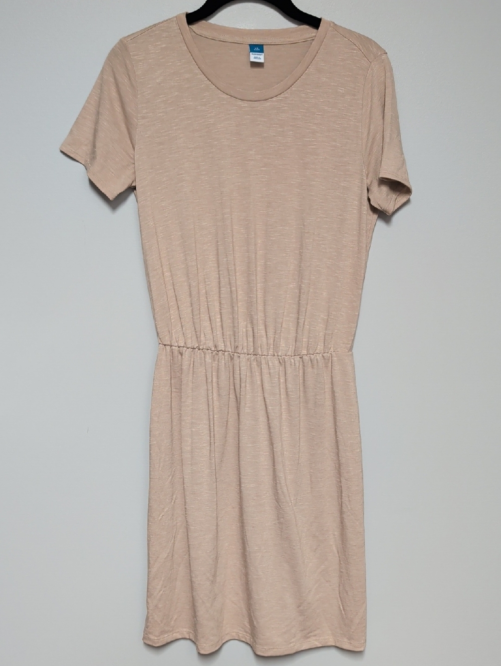 Old Navy Beige Short-Sleeve Elastic-Waist Mini Dress